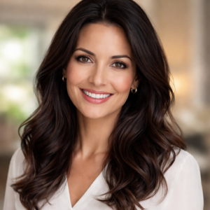 Portret uśmiechniętej kobiety w ciepłych tonach